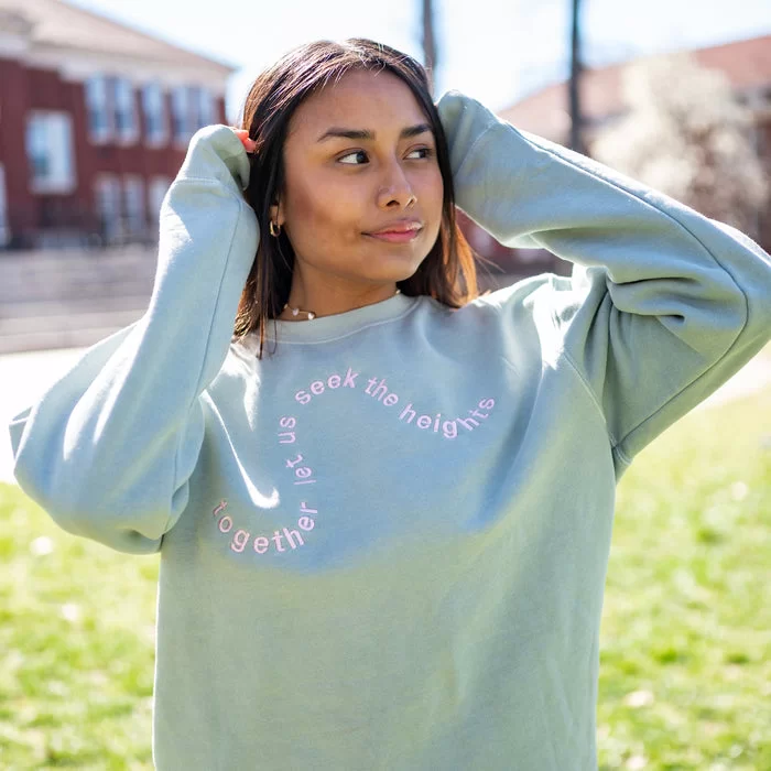 Swirly Motto 'Together Let Us Seek The Heights' Crewneck Sweatshirt - Alpha Chi Omega