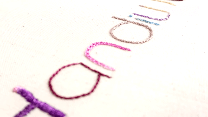 embroidering letters with many colors