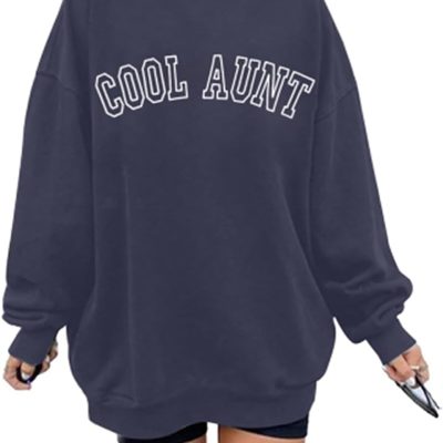 Women Cool Aunts Sweatshirt Auntie Letter Print Oversized Pullover Tops Embroidered Aunt Long Sleeve Lightweight Shirt