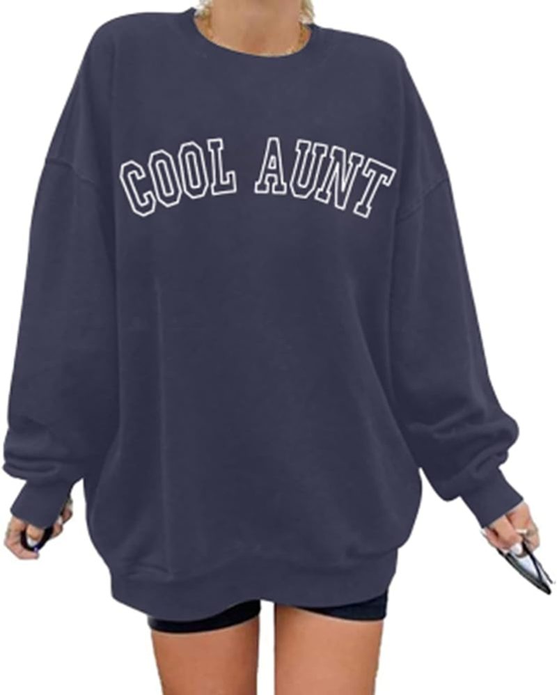 Women Cool Aunts Sweatshirt Auntie Letter Print Oversized Pullover Tops Embroidered Aunt Long Sleeve Lightweight Shirt