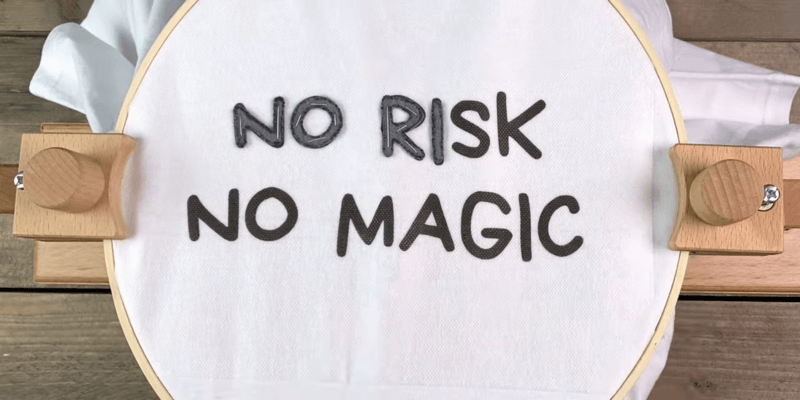 slogan no risk no magic in black customized embroidery designs
