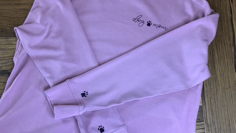 purple dog mom embroidered sweatshirt