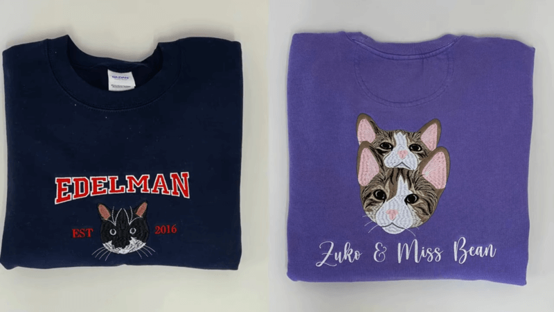 cat portrait name fall embroidered sweatshirt